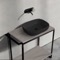 Console Sink Vanity With Matte Black Vessel Sink and Grey Oak Shelf, 35